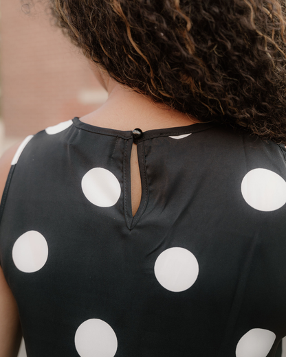 Paris Polka Dot Print Pleated Round Neck Tank Wide Leg Two-piece Outfit view 11 - Pol Outfi (top)