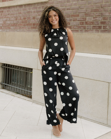 Paris Polka Dot Print Pleated Round Neck Tank Wide Leg Two-piece Outfit in M view 2 - Pol Outfi (top)