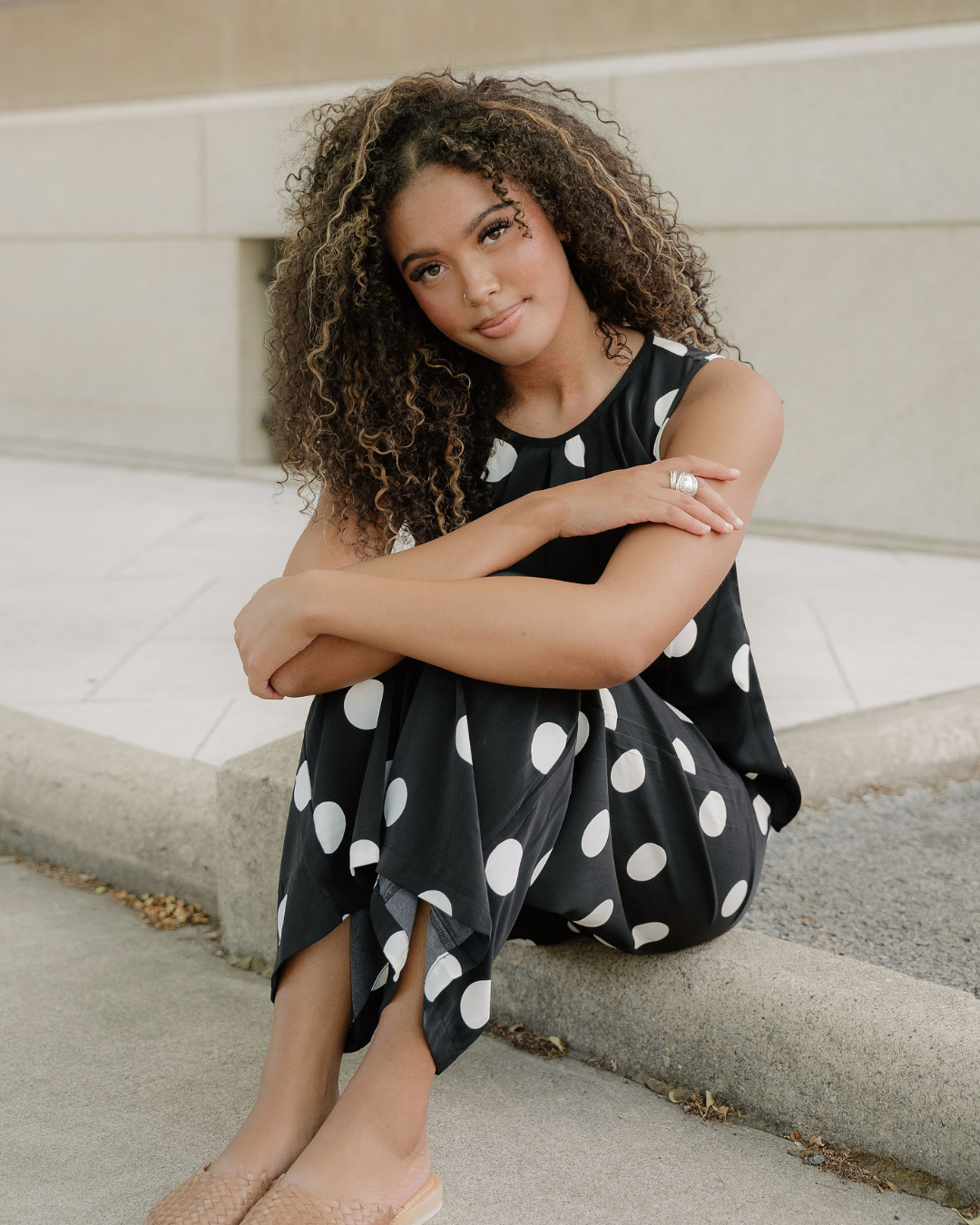 Paris Polka Dot Print Pleated Round Neck Tank Wide Leg Two-piece Outfit view 5 - Pol Outfi (top)