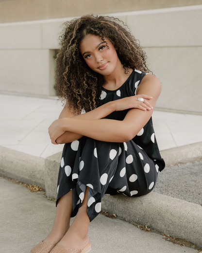 Paris Polka Dot Print Pleated Round Neck Tank Wide Leg Two-piece Outfit view 5 - Pol Outfi (top)
