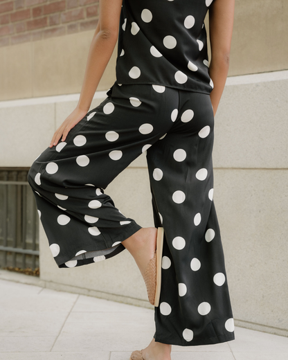 Paris Polka Dot Print Pleated Round Neck Tank Wide Leg Two-piece Outfit view 9 - Pol Outfi (top)