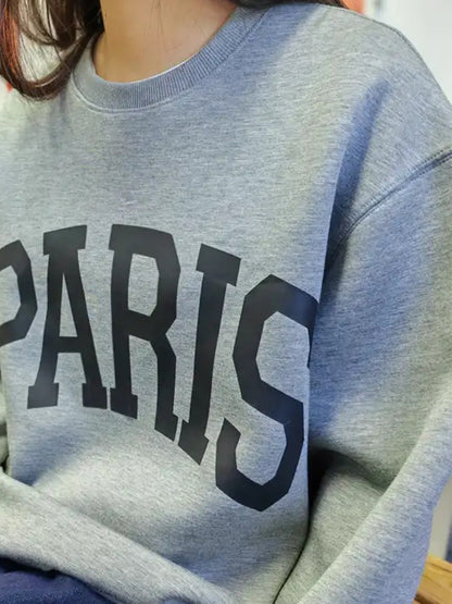 Paris Round Neck Long Sleeve Air Scuba Sweatshirt - MeeeShop Women's Fashion