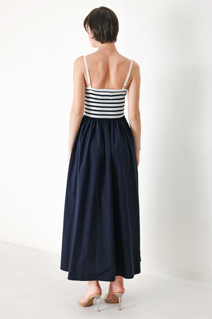 Paris Stripe Cutout Midi Dress in NAVY MULTI view 3