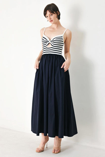 Paris Stripe Cutout Midi Dress in NAVY MULTI view 4