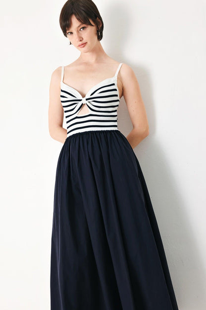 Paris Stripe Cutout Midi Dress in NAVY MULTI view 6