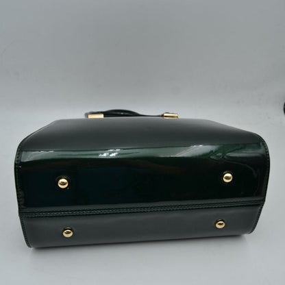 Patent Frame Satchel Handbag with Top Handles and Pearl Clasp - MeeeShop Women's Fashion