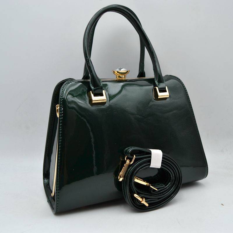Patent Frame Satchel Handbag with Top Handles and Pearl Clasp - MeeeShop Women's Fashion