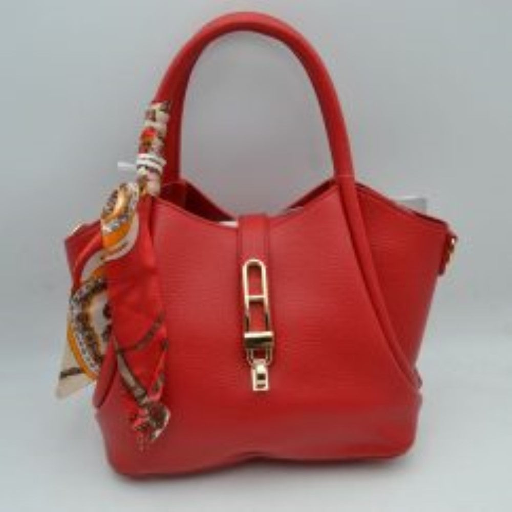 Pebbled Handbag with Scarfed Top Handles and Crossbody Strap in Pink view 4 - Strap Handbag