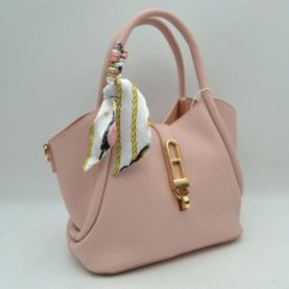 Pebbled Handbag with Scarfed Top Handles and Crossbody Strap - MeeeShop Women's Fashion