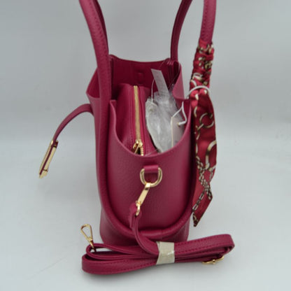 Pebbled Handbag with Scarfed Top Handles and Crossbody Strap - MeeeShop Women's Fashion