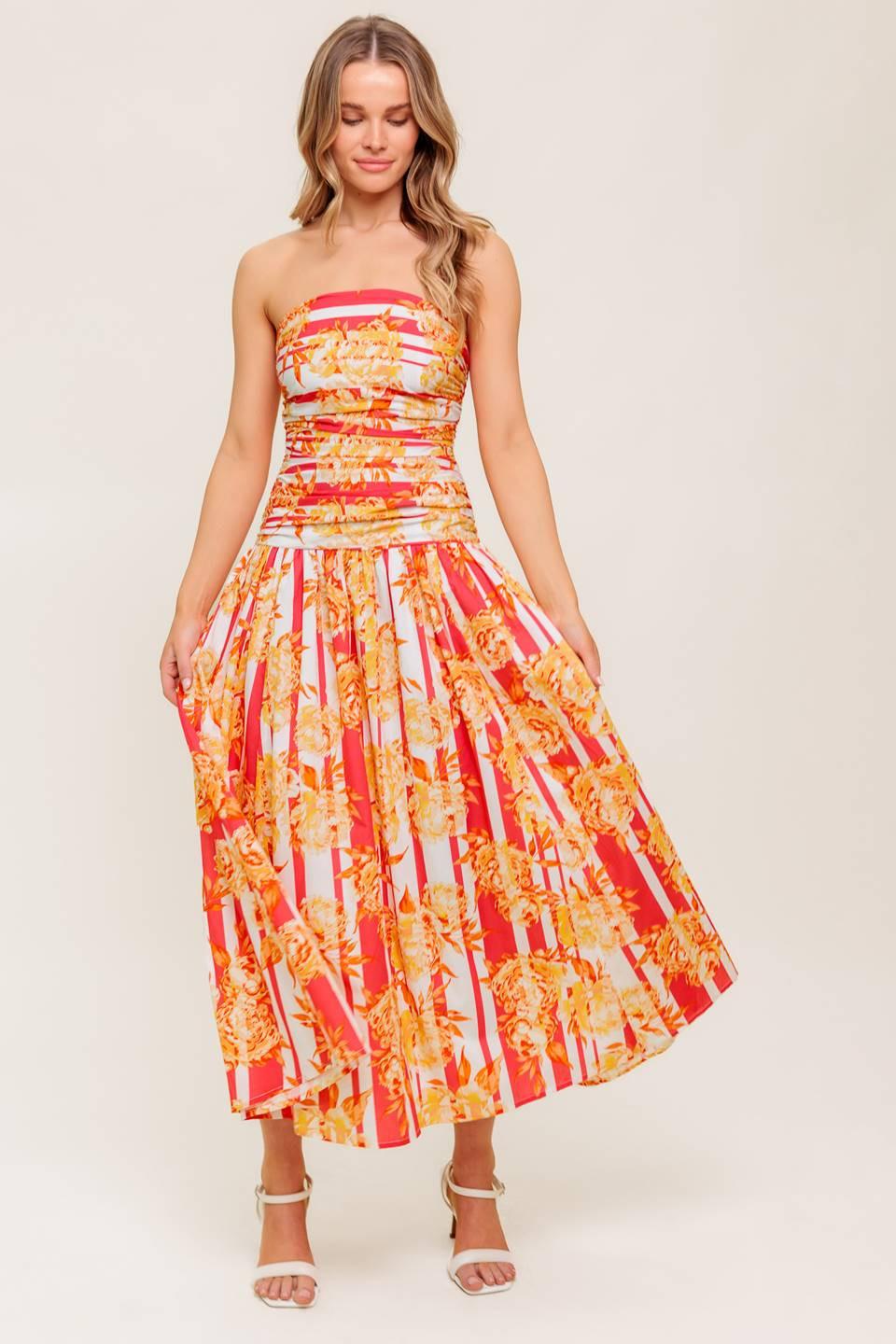 Peony Storm Dance Woven Midi Dress in STRAWBERRY view 3