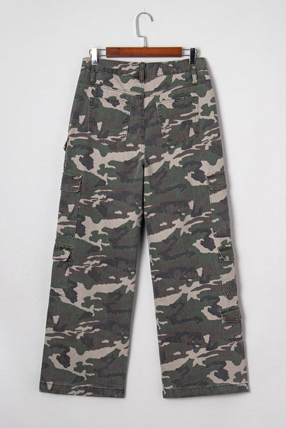 peyton camo multi Peyton Camo Multi Pocket Cargo Wide Leg Jeans view 4 (bottom) - shop at us.meeeshop