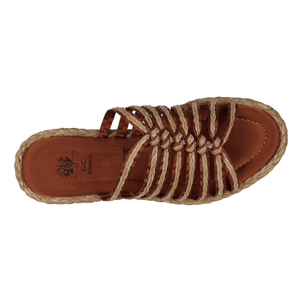 Phoenix Espadrille Strappy Flat Sandals Cognac view 4 (shoe) - flat sandals, strappy flat sandals - shop at us.meeeshop