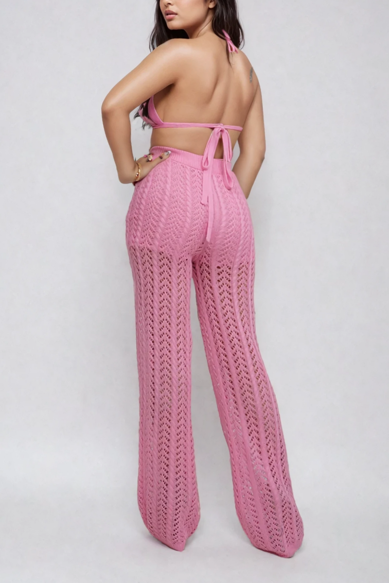 Pink Crochet Halter & Pant Set view 6 - Pink Crochet Set Women (bottom)