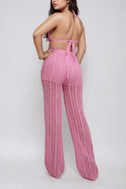 Pink Crochet Halter & Pant Set view 6 - Pink Crochet Set Women (bottom)