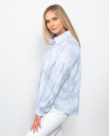 Pinstripe Jacquard Button Shirt in Blue/White Jacquard view 2 - Striped Jacquard Shirt (top)