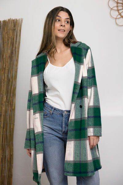 Plaid Button Up Lapel Collar Coat - us.meeeshop