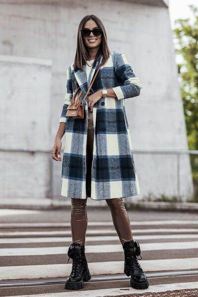 Plaid Button Up Lapel Collar Coat - us.meeeshop