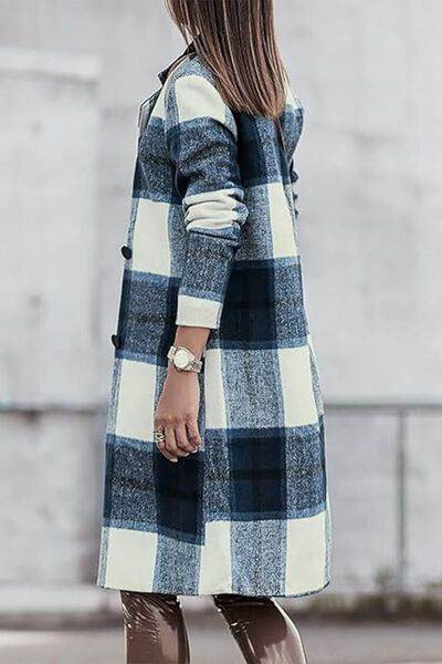 Plaid Button Up Lapel Collar Coat - us.meeeshop