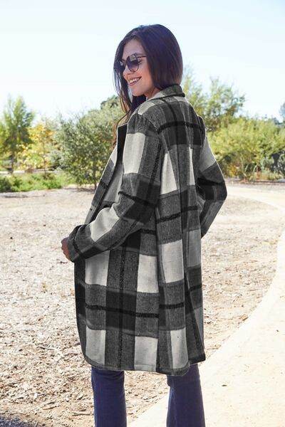 Plaid Button Up Lapel Collar Coat - us.meeeshop