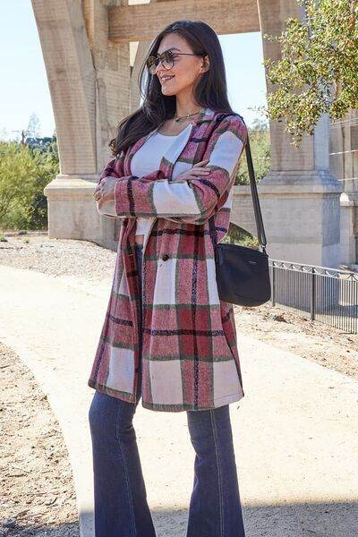 Plaid Button Up Lapel Collar Coat - us.meeeshop