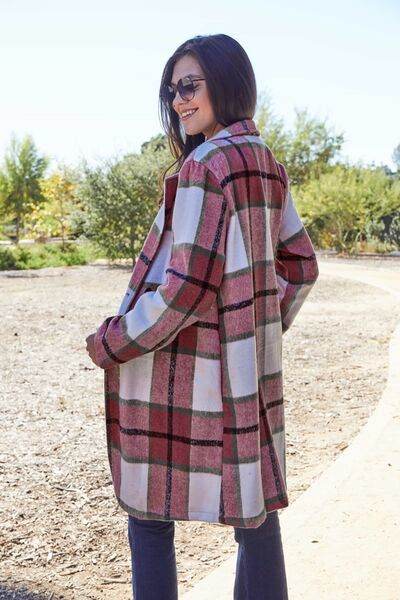 Plaid Button Up Lapel Collar Coat - us.meeeshop