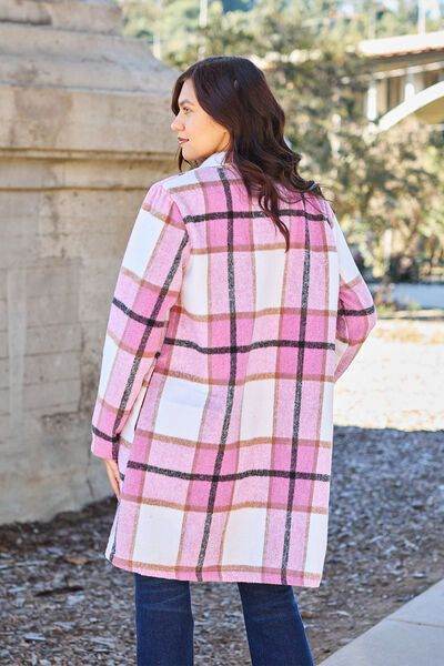 Plaid Button Up Lapel Collar Coat - us.meeeshop