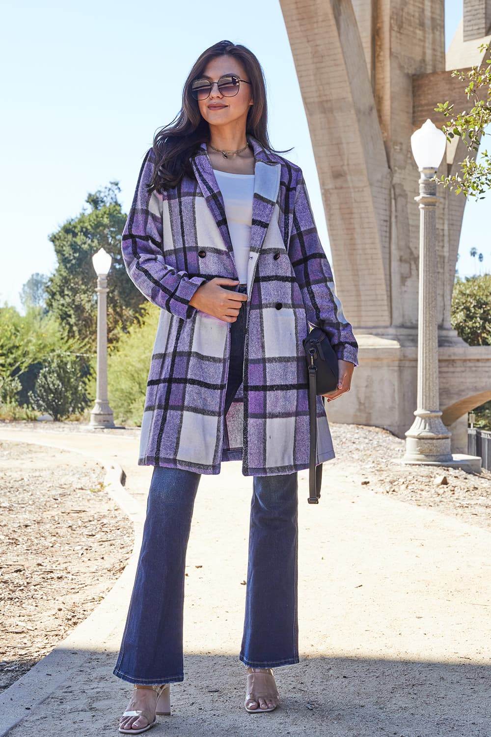 Plaid Button Up Lapel Collar Coat - us.meeeshop