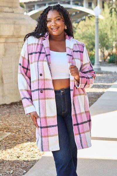 Plaid Button Up Lapel Collar Coat - us.meeeshop