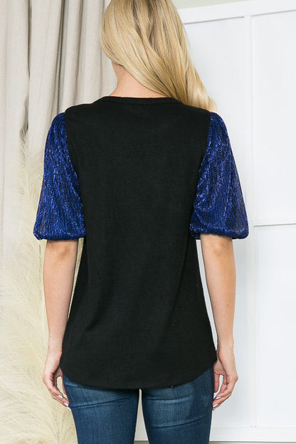 Pleat Mesh Sleeve Knit Top-2 Colos in Gold view 6 - Fall Wardrobe Essential - Pleated Mesh Top