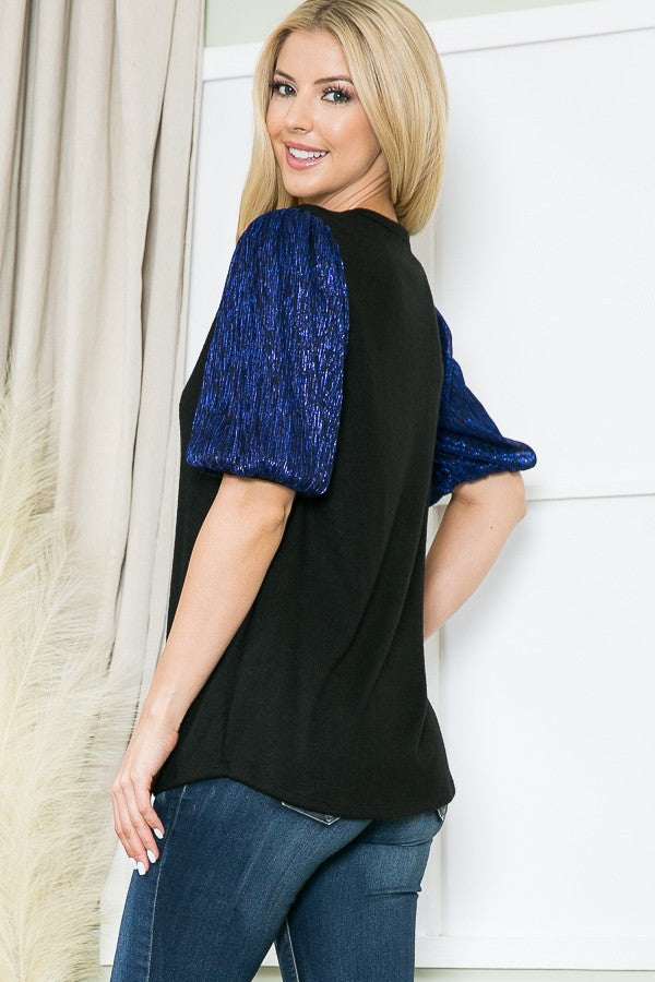 Pleat Mesh Sleeve Knit Top-2 Colos in Gold view 7 - Fall Wardrobe Essential - Pleated Mesh Top