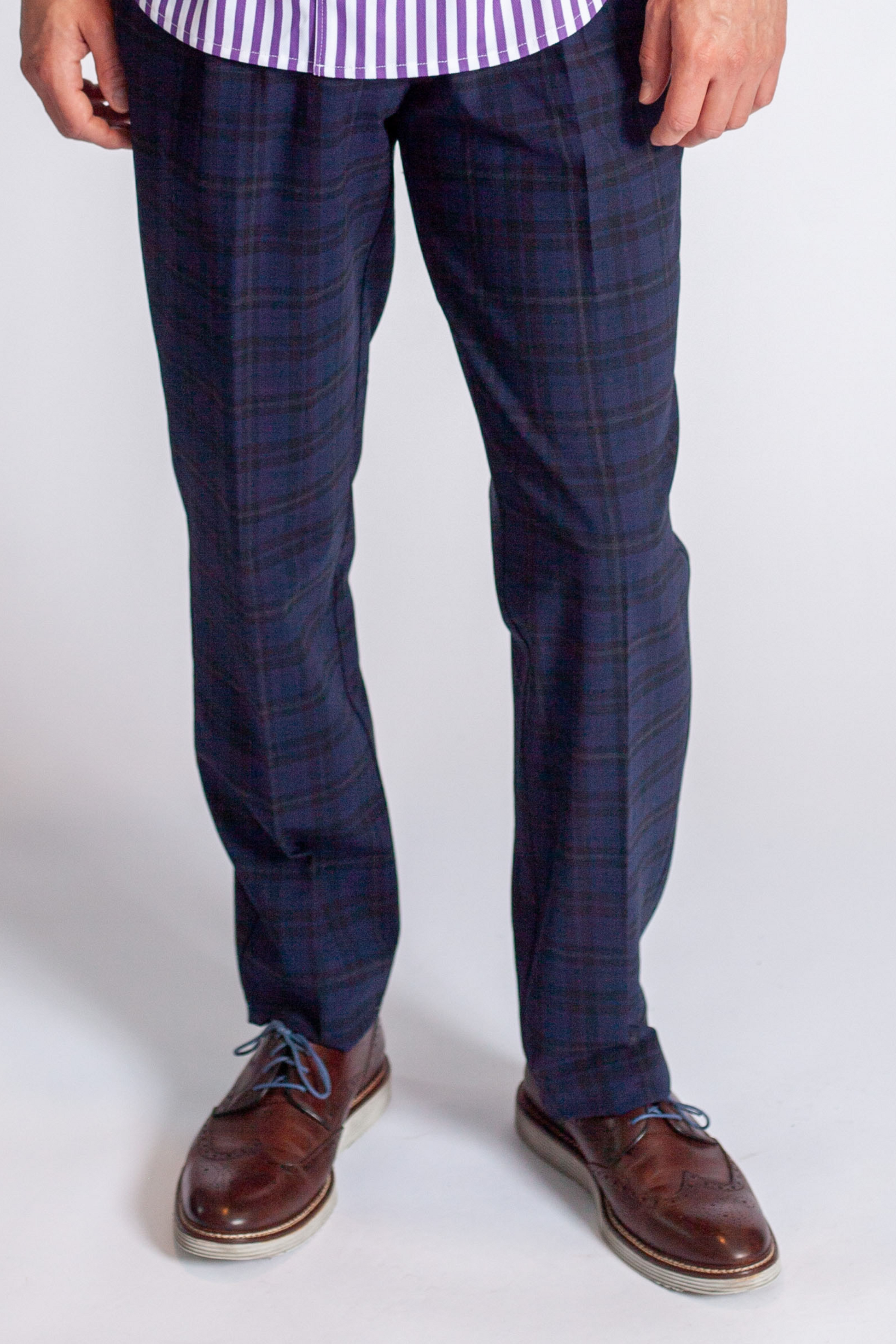 pleated wool trouser Pleated Wool Trouser Pants - Navy Plaid view 3 (bottom) - shop at us.meeeshop