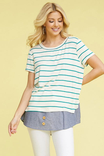 plus button stripe chambray layered tunic us.meeeshop - 