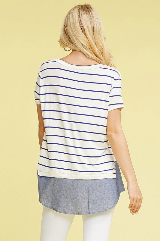 plus button stripe chambray layered tunic us.meeeshop - 