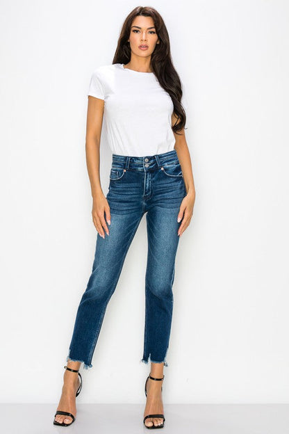 Plus High Rise Stretch Double Waist Band Straight Jeans in P-18 view 2 - High-Waisted - Plus Jeans High Waisted