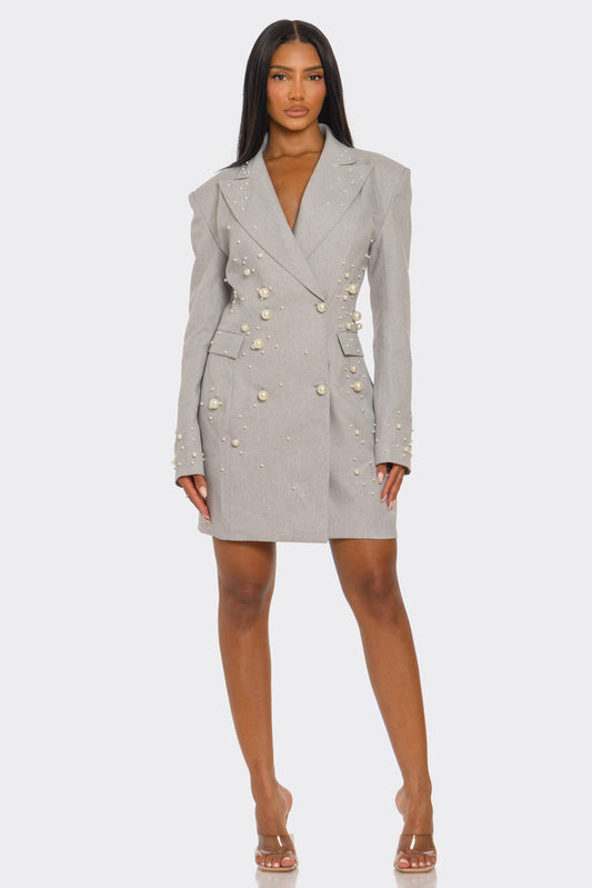 Plus Monet Pearl Embellished Blazer Dress in 1XL view 2 - Casual Office Outfit - Dress Blazer