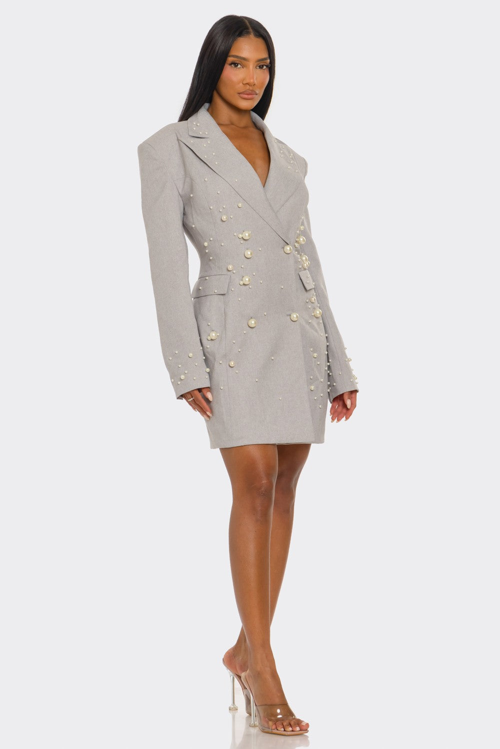 Plus Monet Pearl Embellished Blazer Dress in 2XL view 3 - Casual Office Outfit - Dress Blazer