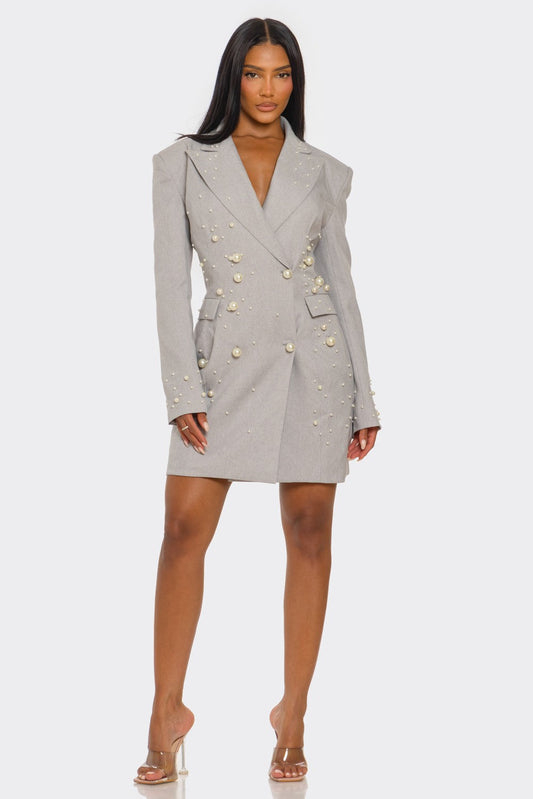 Plus Monet Pearl Embellished Blazer Dress in XL - Casual Office Outfit - Dress Blazer