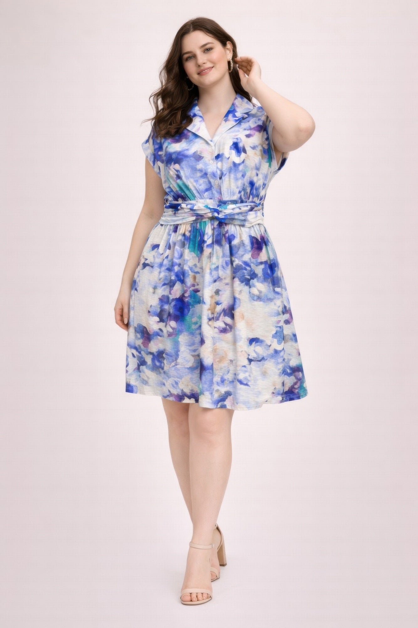 Plus Size Floral Waist Tie Shirt Dress XL (dress) - plus floral dresses for women, plus floral dress wi - shop at us.meeeshop