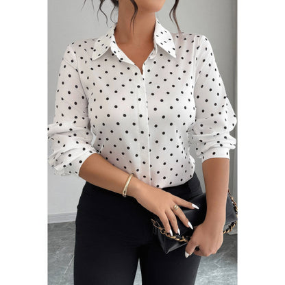 Plus Size Polka Dot Button up Long Sleeve Shirt in Black Dot - Curvy Fit - Pol Shirt (top)