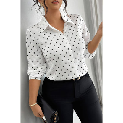 Plus Size Polka Dot Button up Long Sleeve Shirt in Black Dot view 2 - Curvy Fit - Pol Shirt (top)
