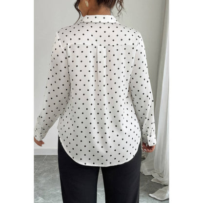 Plus Size Polka Dot Button up Long Sleeve Shirt in Black Dot view 4 - Curvy Fit - Pol Shirt (top)