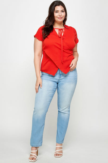plus size textured Plus Size Textured Wrap Top with Tie Neck view 3 (top) - shop at us.meeeshop