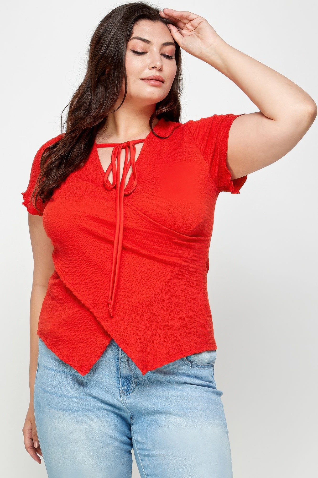 plus size textured Plus Size Textured Wrap Top with Tie Neck view 4 (top) - shop at us.meeeshop