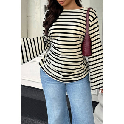 Plus Size Wide Long Sleeves Strip Fit Shirt in Black Stripe view 2 - Curvy Fit - Strip Shirt (top)