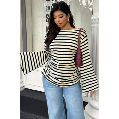 Plus Size Wide Long Sleeves Strip Fit Shirt in Black Stripe view 3 - Curvy Fit - Strip Shirt (top)