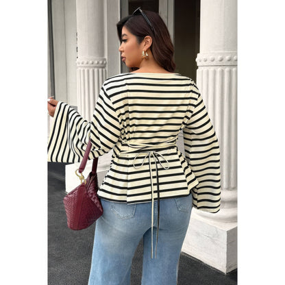 Plus Size Wide Long Sleeves Strip Fit Shirt in Black Stripe view 5 - Curvy Fit - Strip Shirt (top)
