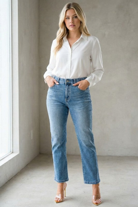 Plus Tummy Control High Rise Straight Jeans in MEDIUM WASH - High-Waisted - Plus Tummy Control Jeans (bottom)