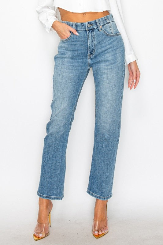 Plus Tummy Control High Rise Straight Jeans in MEDIUM WASH view 2 - High-Waisted - Plus Tummy Control Jeans (bottom)