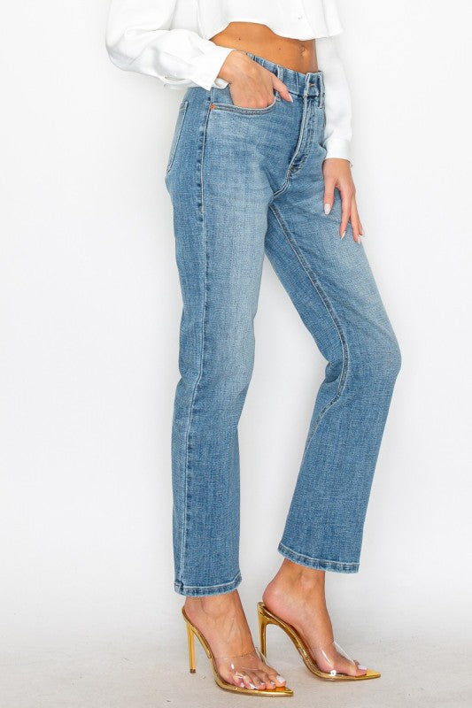 Plus Tummy Control High Rise Straight Jeans in MEDIUM WASH view 3 - High-Waisted - Plus Tummy Control Jeans (bottom)